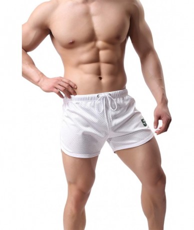 Briefs Men's Active Running Shorts- 3 Inch Quick Dry Mesh Jogging Workout Shorts- Gym Athletic Marathon Shorts - White - CI18...