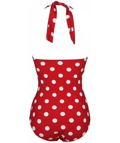 One-Pieces 50s Retro Polka Dot Vintage One Piece Pin Up Monokinis Swimsuit - Red - C812CG2QAVN $37.14