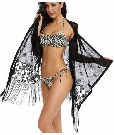 Cover-Ups Women's Swimsuit Cover Up One Size Floral Translucent Lace Summer Bikini Beach Wear Black - C518TX40IYX $21.62