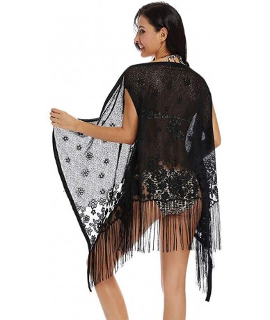 Cover-Ups Women's Swimsuit Cover Up One Size Floral Translucent Lace Summer Bikini Beach Wear Black - C518TX40IYX $21.62