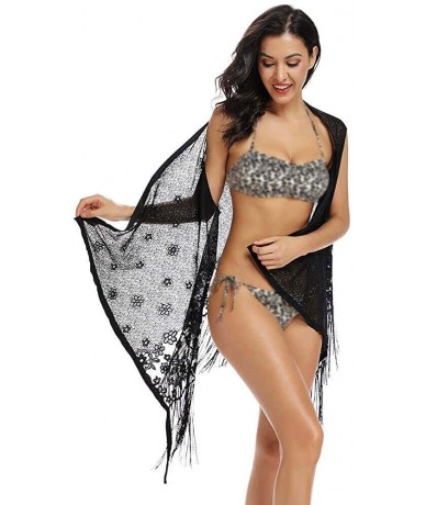 Cover-Ups Women's Swimsuit Cover Up One Size Floral Translucent Lace Summer Bikini Beach Wear Black - C518TX40IYX $21.62