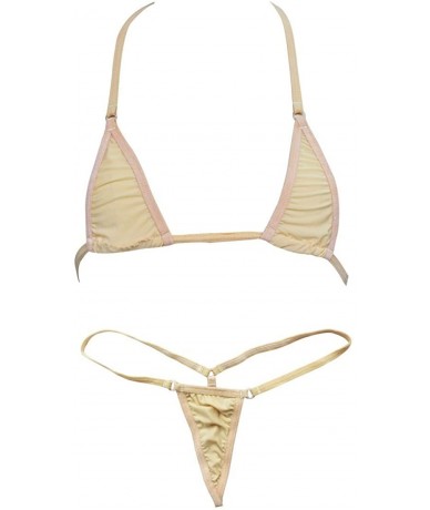 Sets Women's Extreme Sexy Hot Silk Micro Bikinis Set Mini Thong Swimwear - Beige - CD127JMIR0N $24.92