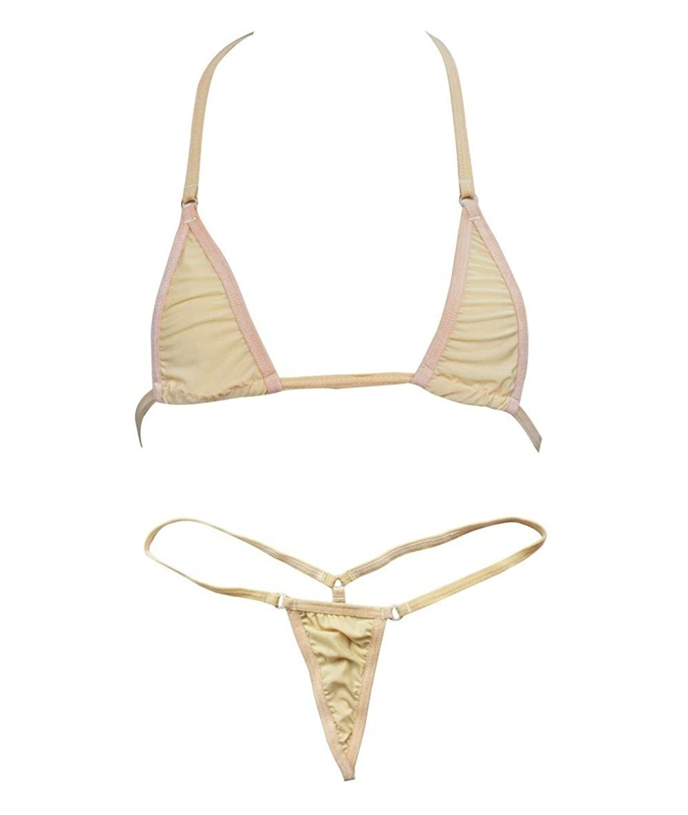 Sets Women's Extreme Sexy Hot Silk Micro Bikinis Set Mini Thong Swimwear - Beige - CD127JMIR0N $24.92