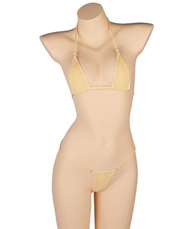 Sets Women's Extreme Sexy Hot Silk Micro Bikinis Set Mini Thong Swimwear - Beige - CD127JMIR0N $24.92