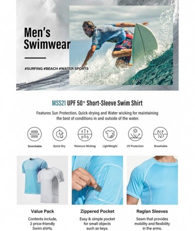 Rash Guards 1 or 2 Pack Men's Rashguard Swim Shirts- UPF 50+ Loose-Fit Short Sleeve Shirt- UV Cool Dry fit Athletic Water Shi...