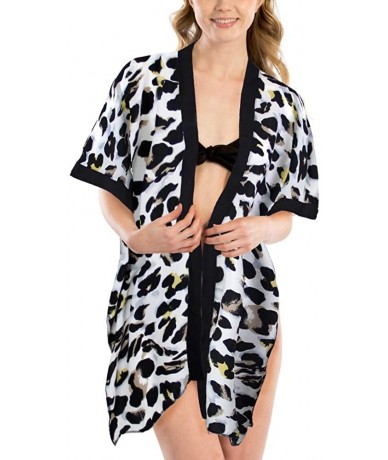 Cover-Ups Women Summer Beach Swimsuit Bikini Cover Up Kimono Cardigan - Animal Print - White-2 - CI18USKYY78 $32.40