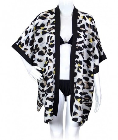 Cover-Ups Women Summer Beach Swimsuit Bikini Cover Up Kimono Cardigan - Animal Print - White-2 - CI18USKYY78 $32.40