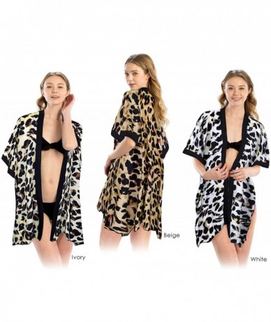 Cover-Ups Women Summer Beach Swimsuit Bikini Cover Up Kimono Cardigan - Animal Print - White-2 - CI18USKYY78 $32.40