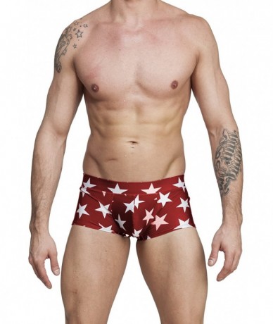 Briefs Men's USA American Flag Stars Hot Body Boxer Brief Swimsuit - Red Stars - CK11JJS03S5 $39.04