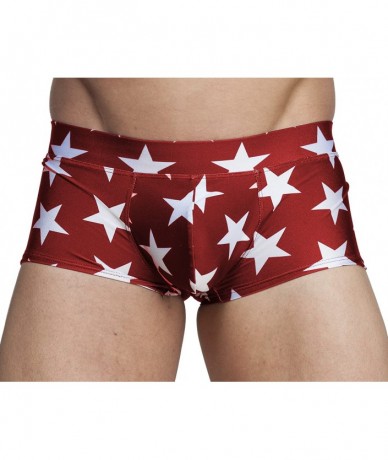 Briefs Men's USA American Flag Stars Hot Body Boxer Brief Swimsuit - Red Stars - CK11JJS03S5 $39.04