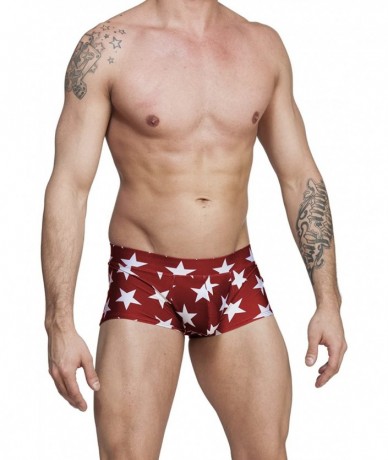 Briefs Men's USA American Flag Stars Hot Body Boxer Brief Swimsuit - Red Stars - CK11JJS03S5 $39.04