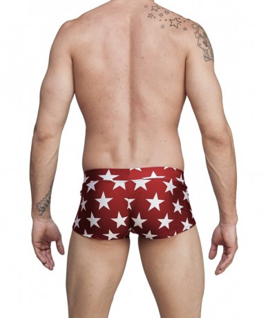 Briefs Men's USA American Flag Stars Hot Body Boxer Brief Swimsuit - Red Stars - CK11JJS03S5 $39.04