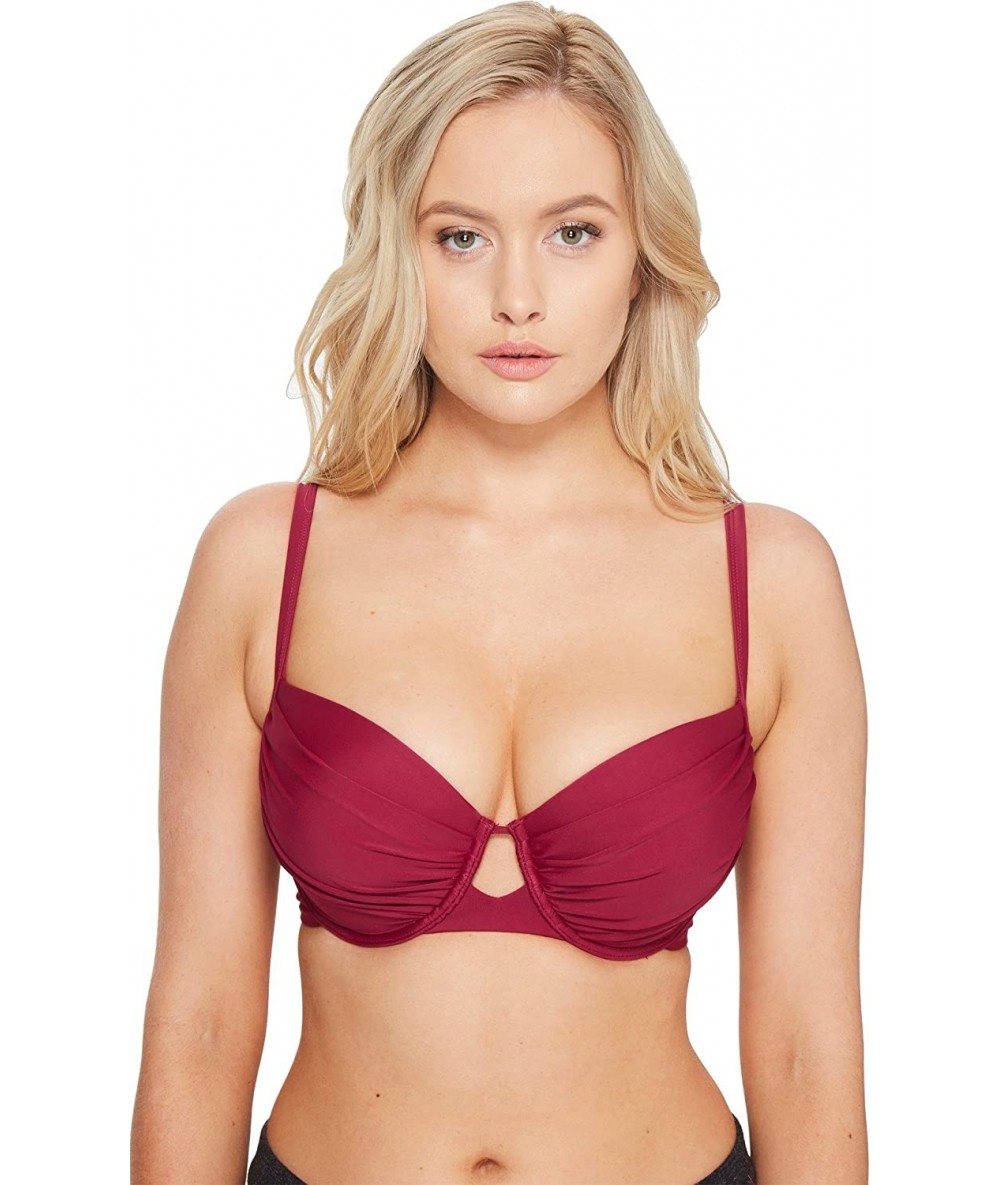 Tops Junior's Smoothies Desire D-dd Molded Cup Underwire Bikini Top - Black Plum - CE12N4VHRF8 $33.54