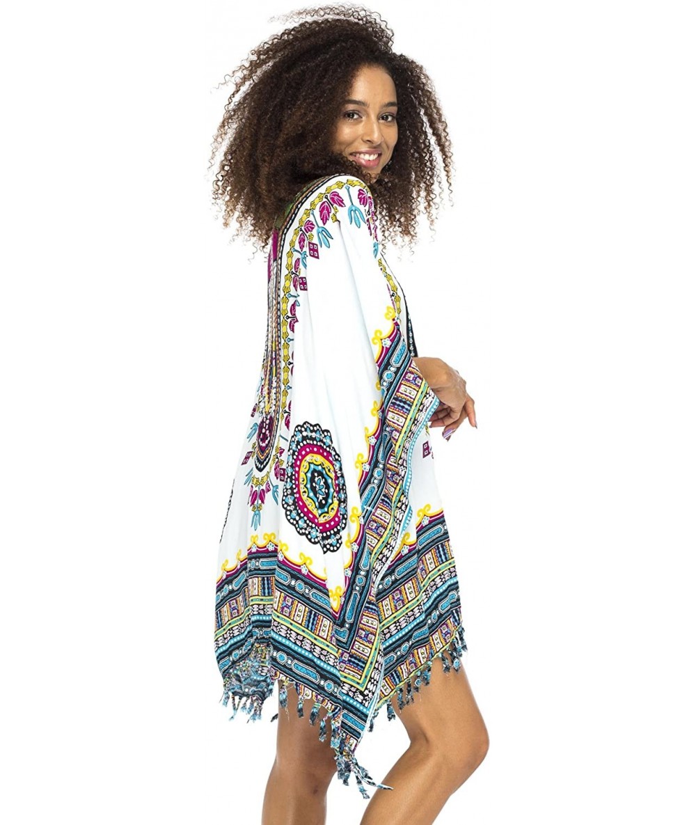 Cover-Ups Womens Short Swimsuit Beach Cover Up Sequins African Patterns - White - CV17WXKTHYM $59.58