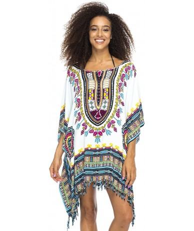 Cover-Ups Womens Short Swimsuit Beach Cover Up Sequins African Patterns - White - CV17WXKTHYM $59.58