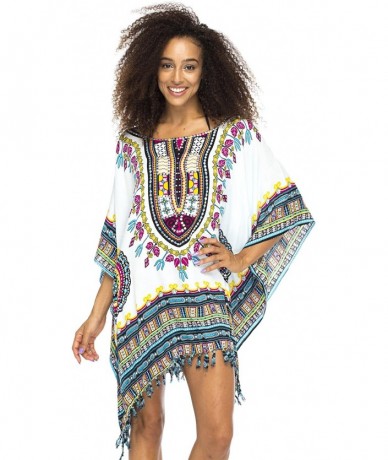 Cover-Ups Womens Short Swimsuit Beach Cover Up Sequins African Patterns - White - CV17WXKTHYM $59.58