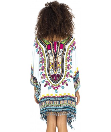 Cover-Ups Womens Short Swimsuit Beach Cover Up Sequins African Patterns - White - CV17WXKTHYM $59.58