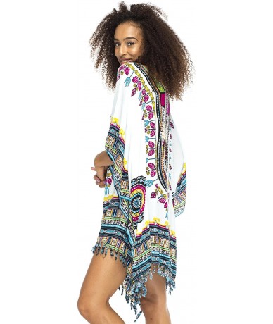 Cover-Ups Womens Short Swimsuit Beach Cover Up Sequins African Patterns - White - CV17WXKTHYM $59.58