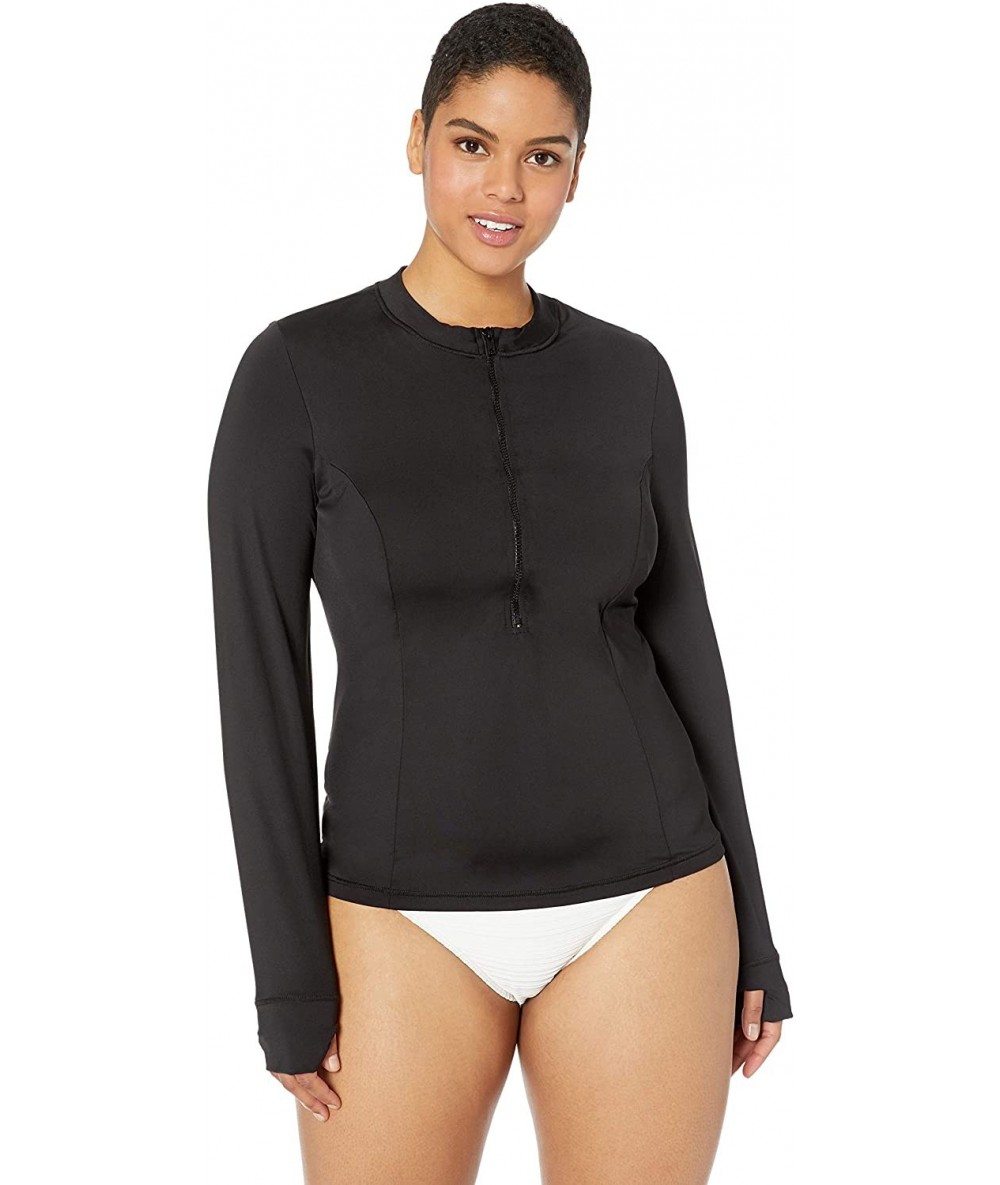 Rash Guards Women's Plus Size Front Zip Long Sleeve Rash Guard - Black//Solid - CF18I3XSEU9 $59.87