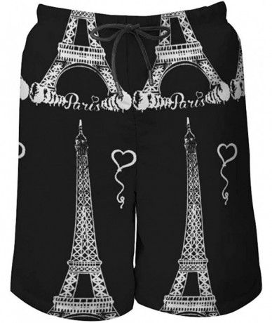 Board Shorts Men Quick Dry Swim Trunks Breathable Beach Board Shorts with Mesh Lining - Paris Eiffel Tower - CY199SCM2EH $62.45