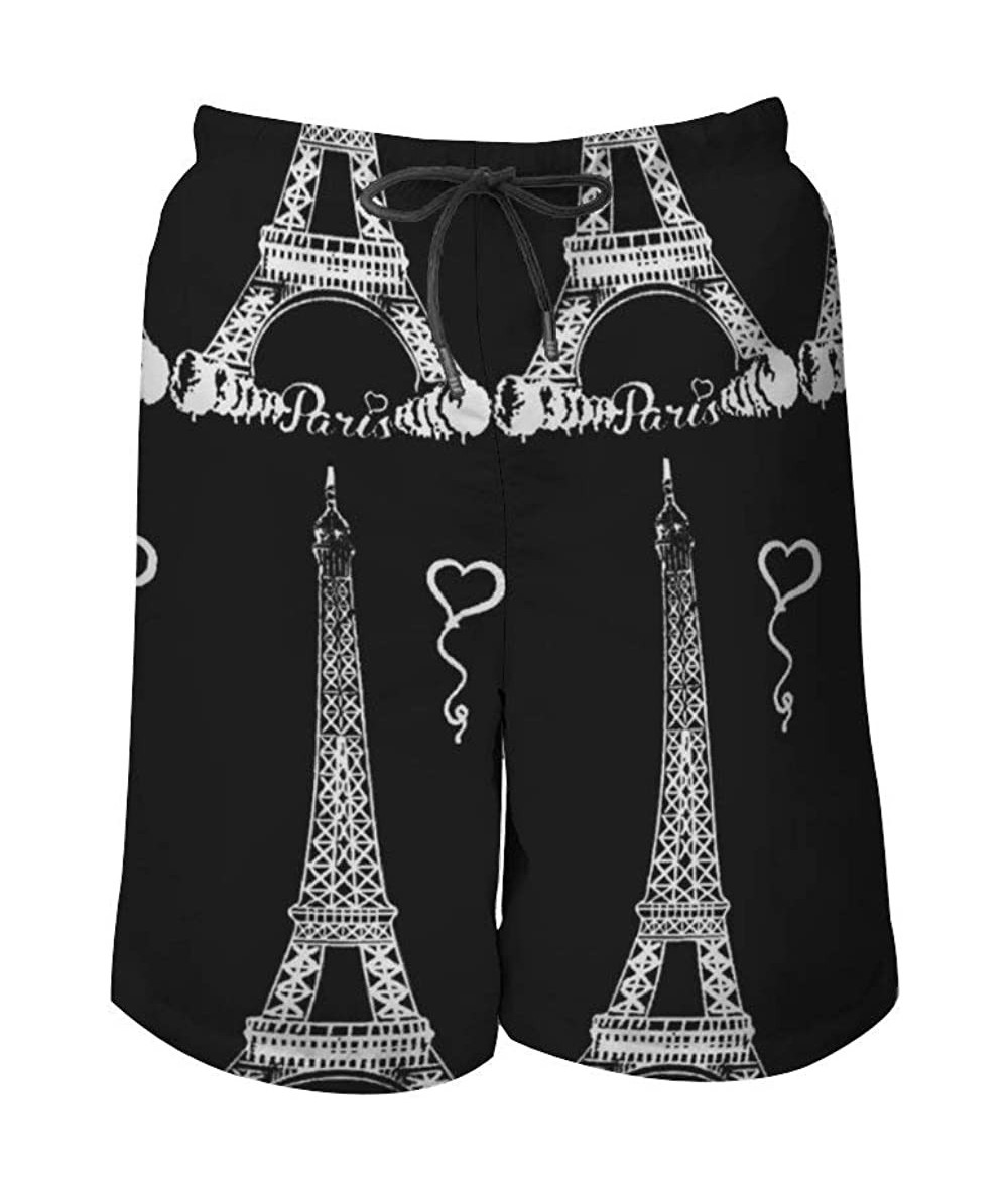 Board Shorts Men Quick Dry Swim Trunks Breathable Beach Board Shorts with Mesh Lining - Paris Eiffel Tower - CY199SCM2EH $62.45