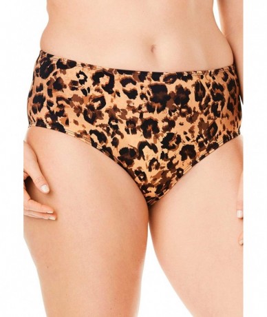 Tankinis Women's Plus Size Mid Waist Swim Briefs Swimsuit Bottoms - Leopard (0431) - CS195SOK6X6 $23.03