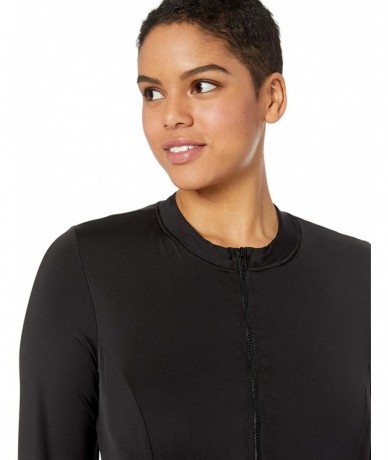 Rash Guards Women's Plus Size Front Zip Long Sleeve Rash Guard - Black//Solid - CF18I3XSEU9 $59.87