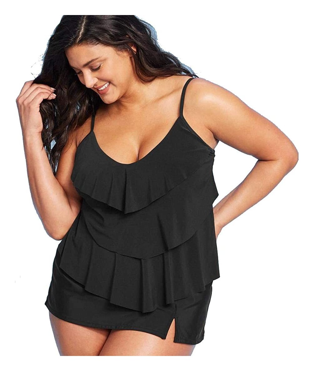 Tops Women's Tiered Tankini Top - Black - CU19D30KETL $51.61