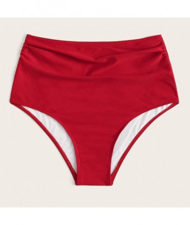 Bottoms Women's Bikini Bottom Wavy High Waisted Hipster Panty Swimwear Beachwear Bathing Suit (Red- L) - Red - CV1955IZCUQ $1...