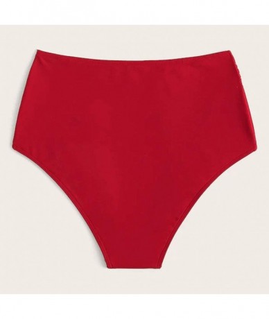 Bottoms Women's Bikini Bottom Wavy High Waisted Hipster Panty Swimwear Beachwear Bathing Suit (Red- L) - Red - CV1955IZCUQ $1...