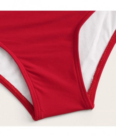 Bottoms Women's Bikini Bottom Wavy High Waisted Hipster Panty Swimwear Beachwear Bathing Suit (Red- L) - Red - CV1955IZCUQ $1...