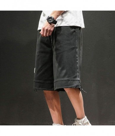 Trunks Mens Casual Big and Tall Cargo Shorts Outdoor Drawstring Beach Trunks Fashion Solid Relaxed Fit Walk Pants - Black - C...