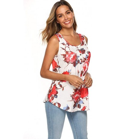 Cover-Ups Women's V-Neck Short Sleeve Floral Printed Tops Blouse Gauffer Button Loose Tunic Shirt - White01 - C318T9AYU6C $29.09