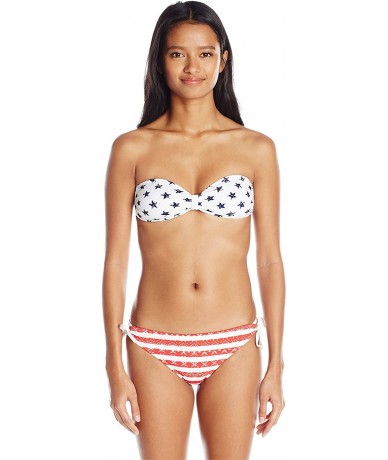 Bottoms Junior's Classic Star Printed Crochet Americana Side Tie Bikini Bottom - Multi - CN127BOIS0D $20.74