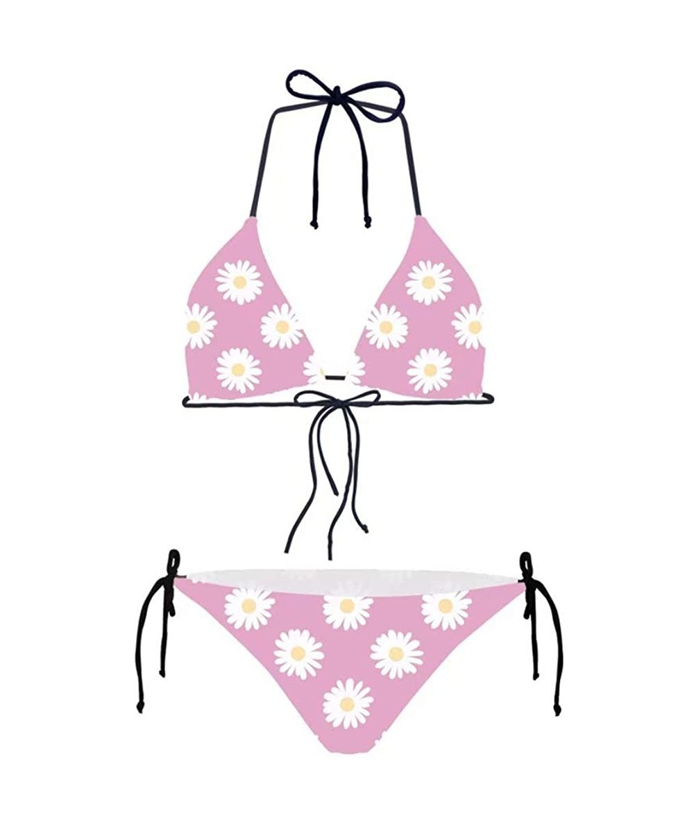 Sets Flowers Pattern Women's Sexy Bikini Swimsuits Lace-Up Swimwear for Swimming - Flower Pattern 2 - CT18O7EITD8 $43.89