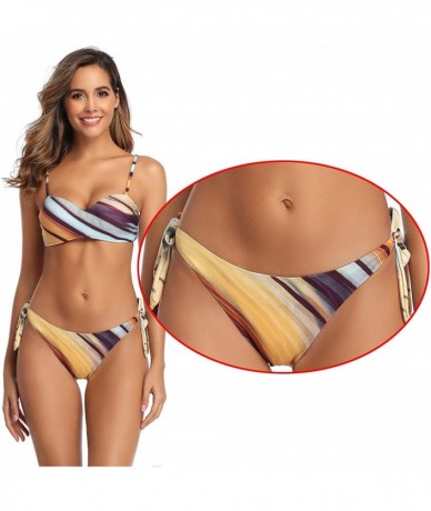 Sets Bandeau Bikini Swimsuit for Women Push Up Womens Bathing Suits Removable Straps Beach Sexy Swimwear Striped Bottom - CP1...