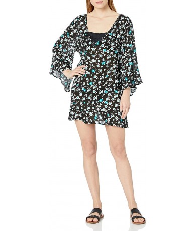 Cover-Ups Women's Flounce V Neck Solid Tunic Swim Cover Up - Beautiful Bunches - C018ZQ7D74L $35.38