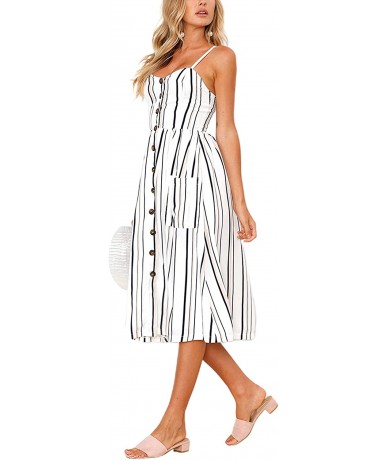 Cover-Ups Women's Casual Summer Floral Bohemian Spaghetti Button Down Dress - White Striped 3 - C118UK3CTLW $34.18