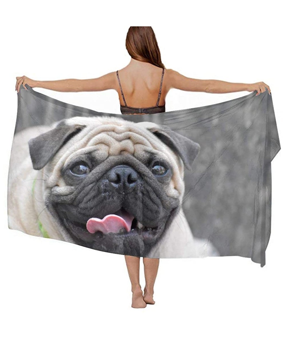 Cover-Ups Women Fashion Shawl Wrap Summer Vacation Beach Towels Swimsuit Cover Up - Funny Pug Dog - CQ190HK0DR9 $45.21