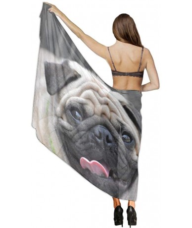 Cover-Ups Women Fashion Shawl Wrap Summer Vacation Beach Towels Swimsuit Cover Up - Funny Pug Dog - CQ190HK0DR9 $45.21