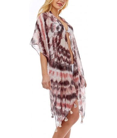 Cover-Ups Women's Tie Dye Summer Bathing Suit Cover Up Water Color Bikini Kimono Cardigan Beachwear Dress. Tie Dye Black - CA...