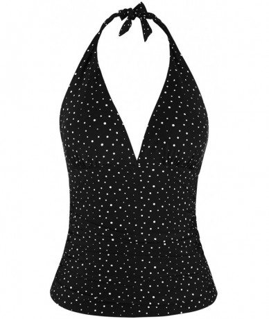 Tankinis Women's Halter Swim Top V Neck Swimwear Front Shirred Tankini Top - Irregular Dots Black - CD193NZ04SY $42.24