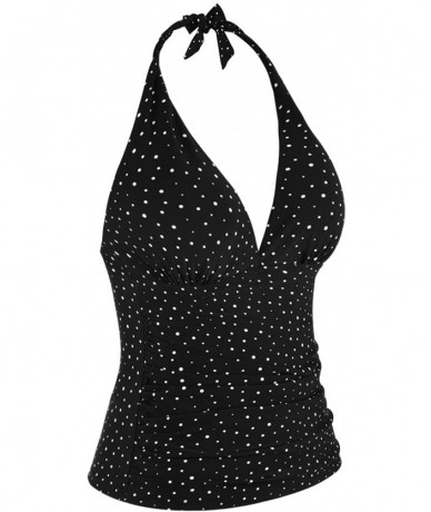 Tankinis Women's Halter Swim Top V Neck Swimwear Front Shirred Tankini Top - Irregular Dots Black - CD193NZ04SY $42.24