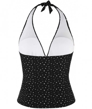 Tankinis Women's Halter Swim Top V Neck Swimwear Front Shirred Tankini Top - Irregular Dots Black - CD193NZ04SY $42.24