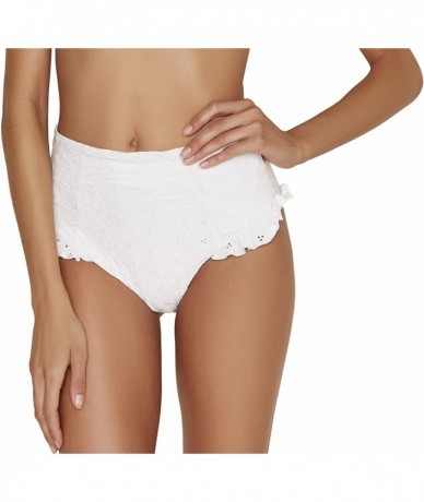 Tankinis Women's Ruffle Leg Cheeky Bottoms - Ivory Eyelet - CM18RE980SY $64.20