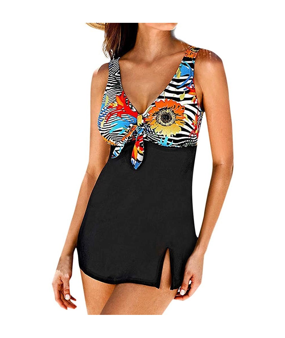 One-Pieces Women Two Piece Padded Swimdress Tummy Control Side Split Swimwear Slimming Skirt Swimsuits Bathing Suit Dress Ora...