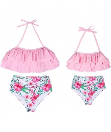 Sets Mother and Daughter Swimwear Family Matching Swimsuit Mamy and Me Two Pieces High Waist Falbala Bikini Sets Pink 0340 - ...