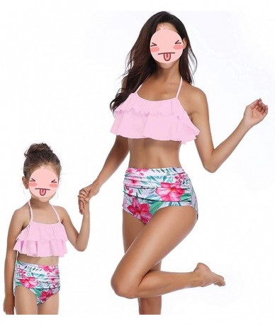 Sets Mother and Daughter Swimwear Family Matching Swimsuit Mamy and Me Two Pieces High Waist Falbala Bikini Sets Pink 0340 - ...