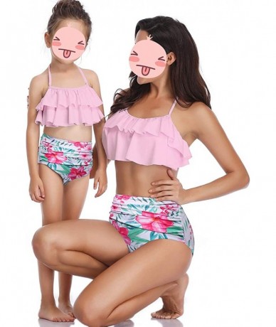 Sets Mother and Daughter Swimwear Family Matching Swimsuit Mamy and Me Two Pieces High Waist Falbala Bikini Sets Pink 0340 - ...