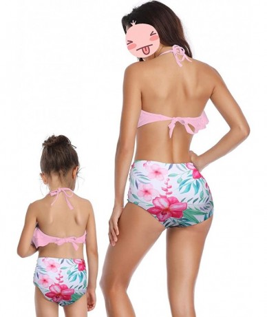 Sets Mother and Daughter Swimwear Family Matching Swimsuit Mamy and Me Two Pieces High Waist Falbala Bikini Sets Pink 0340 - ...